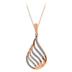 TJD 0.25 Carat Round Diamond 14 Karat Gold Pear Shape Designer Fashion Pendant