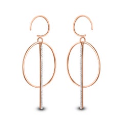 TJD 0.25 Carat Round Diamond 14 Karat Rose Gold Circle and Bar Drop Earrings