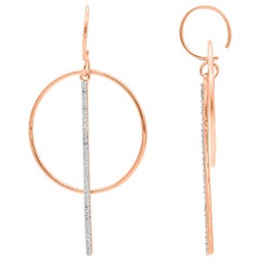 TJD 0.25 Carat Round Diamond 14 Karat Rose Gold Circle and Bar Drop Earrings