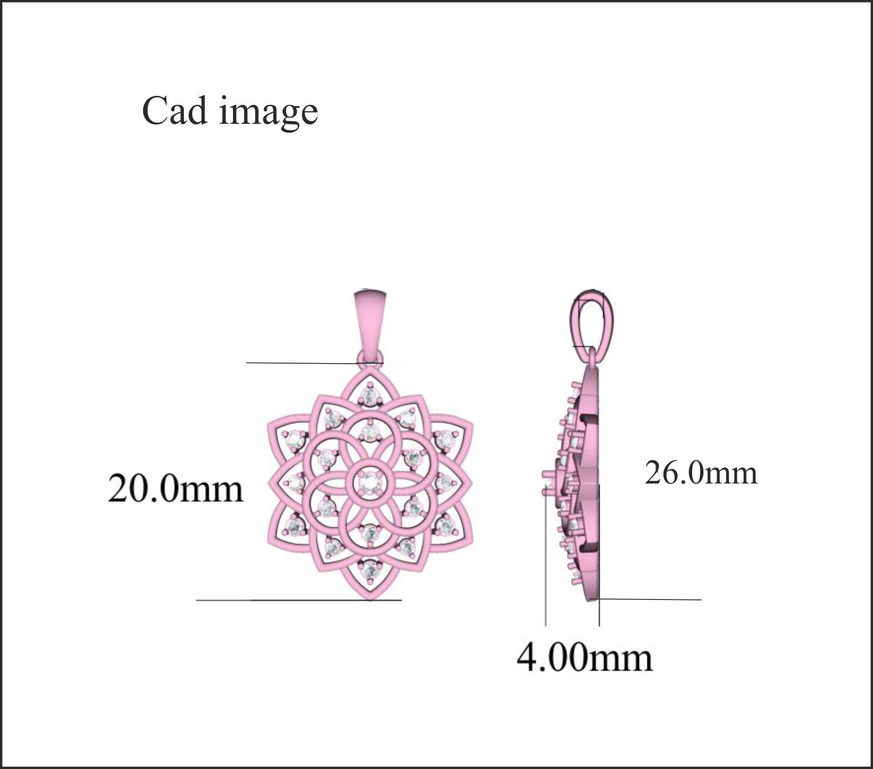 She would be all smile when you present her this diamond floral shaped pendant. Accentuated with 19 round diamonds in prong setting and crafted by our skillful craftsmen in 14 karat rose gold. The total diamond weight is 0.25 carat and shines in H-I