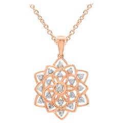 Pendentif de forme florale de créateur en or rose 14 carats avec diamants ronds de 0,25 carat TJD