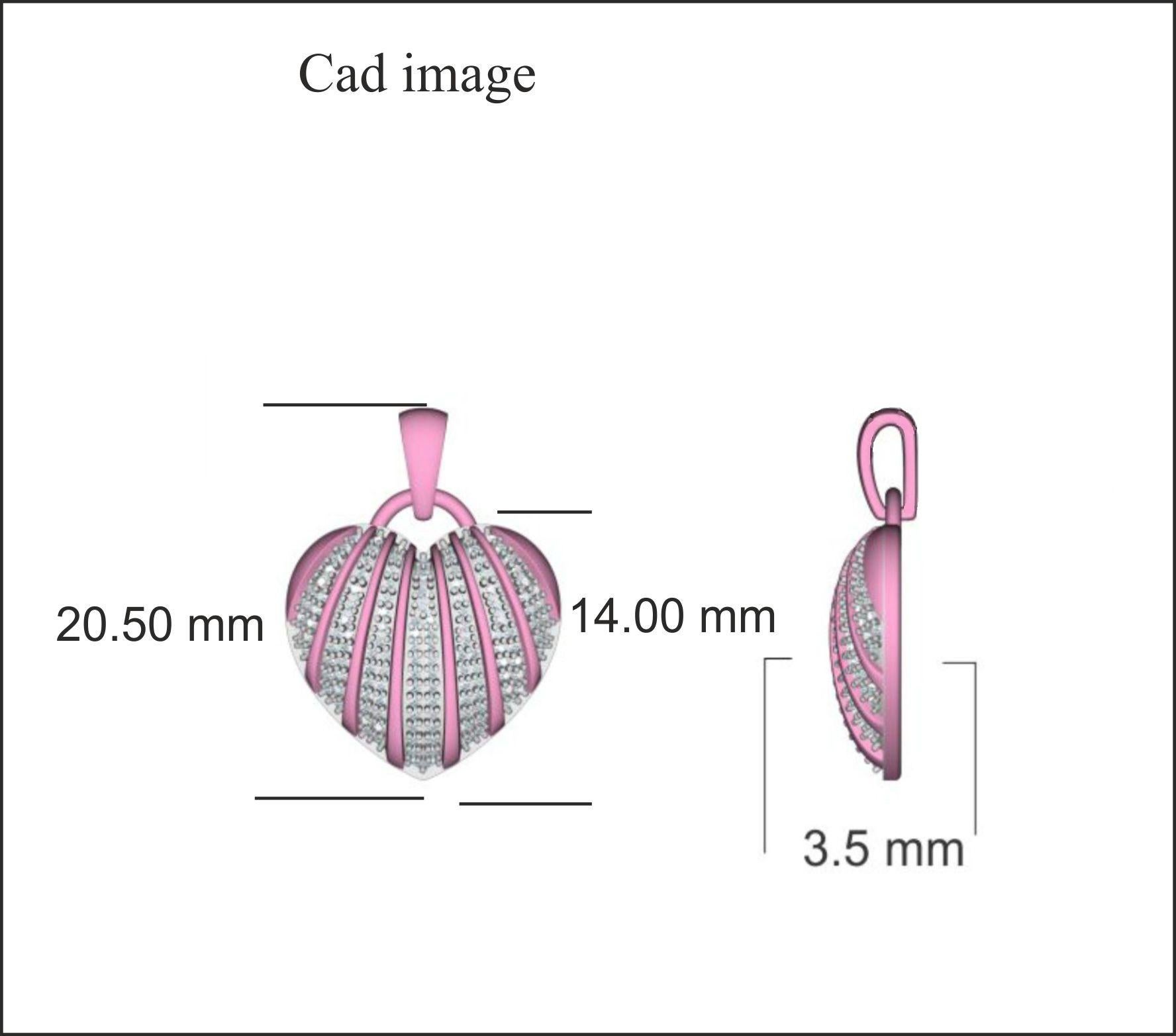 Questo ciondolo a forma di cuore con conchiglia di diamanti, che rappresenta un'audace dimostrazione d'amore, è il più elegante che ci sia. Il peso totale del diamante è di 0,25 carati e brilla di un colore H. H., purezza I2. Impreziosito da 136
