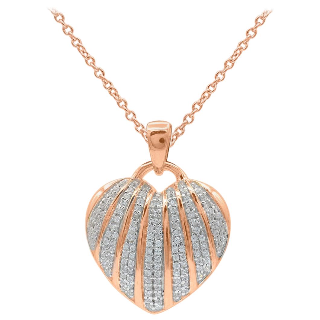 TJD 0.25 Carat Round Diamond 14 Karat Rose Gold Heart Seashell Diamond Pendant