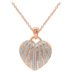 TJD 0.25 Carat Round Diamond 14 Karat Rose Gold Heart Seashell Diamond Pendant
