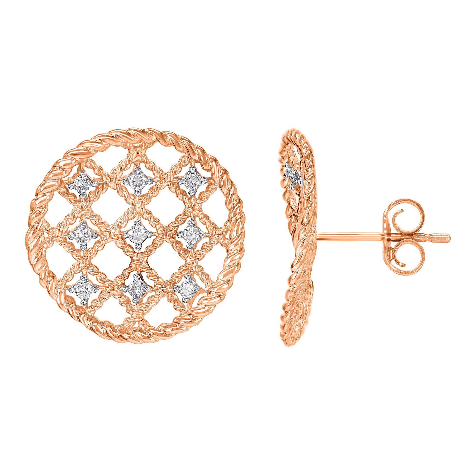 Art Déco TJD Orecchini a cerchio ritorto con diamante rotondo da 0,25 carati in oro rosa 14 carati in vendita