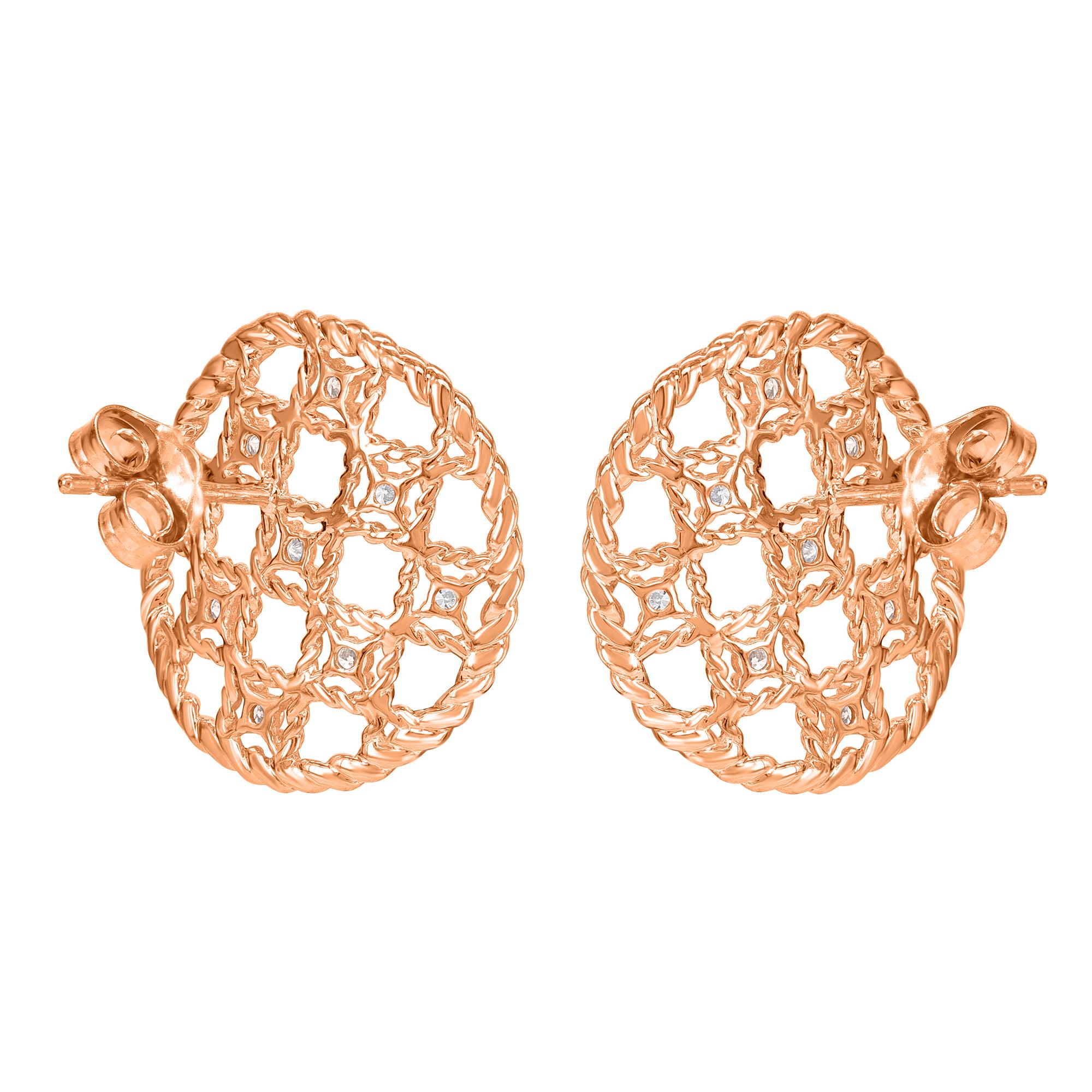 TJD 0.25 Carat Round Diamond 14 Karat Rose Gold Twisted Circle Stud Earrings In New Condition For Sale In New York, NY