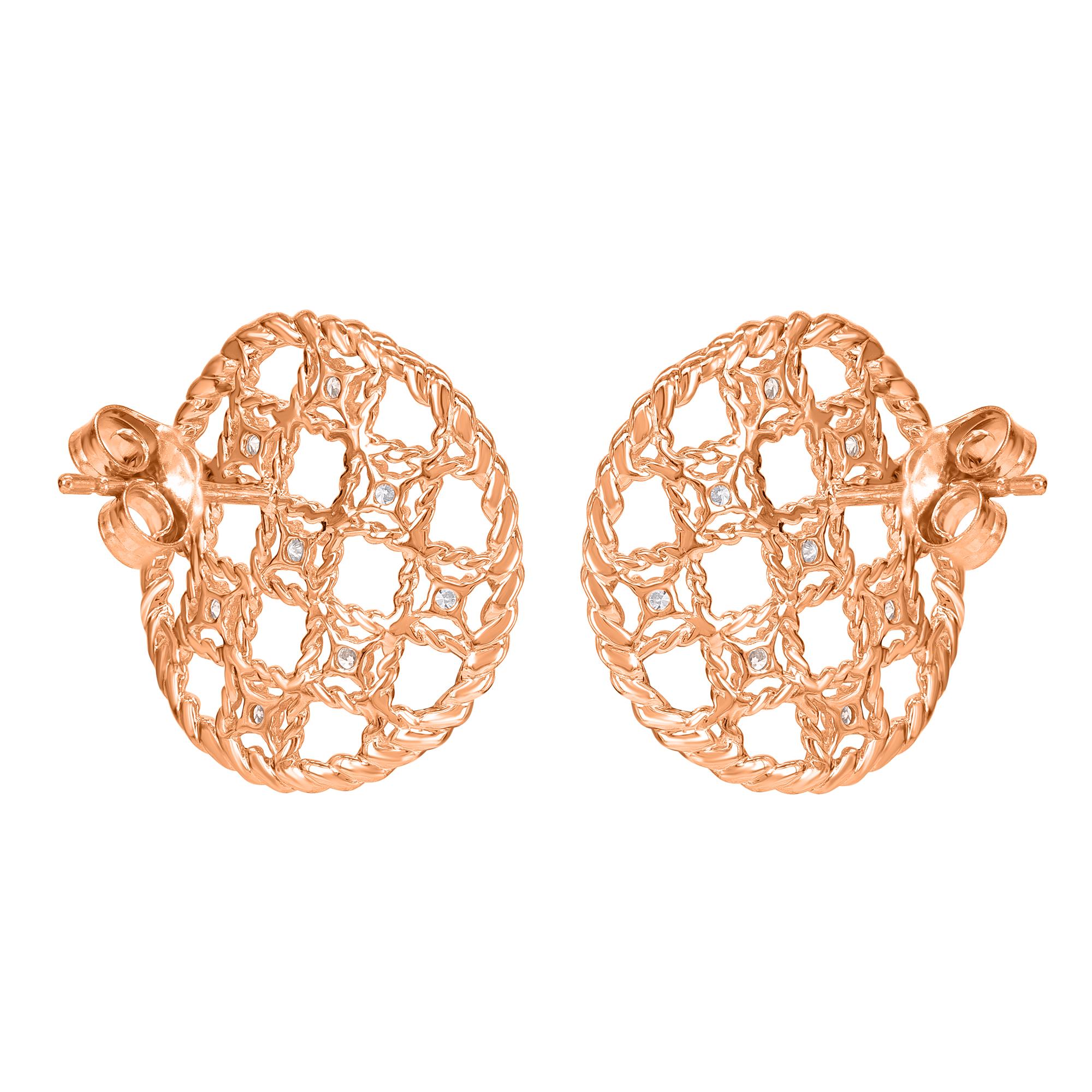 Taglio rotondo TJD Orecchini a cerchio ritorto con diamante rotondo da 0,25 carati in oro rosa 14 carati in vendita