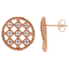 TJD 0.25 Carat Round Diamond 14 Karat Rose Gold Twisted Circle Stud Earrings