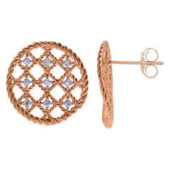 TJD 0.25 Carat Round Diamond 14 Karat Rose Gold Twisted Circle Stud Earrings