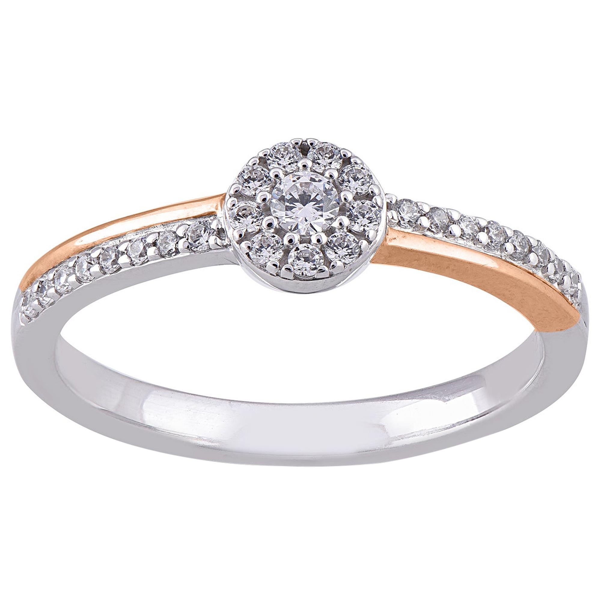 TJD 0.25 Carat Round Diamond 14 Karat Two Tone Bridal Wedding Engagement Ring For Sale