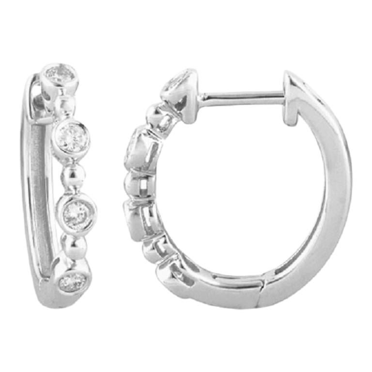 TJD 0.25 Carat Round Diamond 14 Karat White Gold Bezel Set Hoop Huggie Earrings For Sale