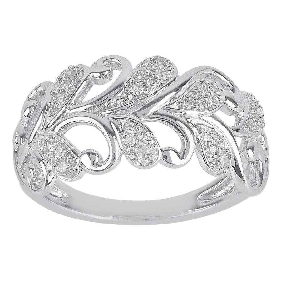 TJD 0.25 Carat Round Diamond 14 Karat White Gold Leaf Shaped Fashion Band Ring For Sale