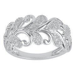 TJD 0.25 Carat Round Diamond 14 Karat White Gold Leaf Shaped Fashion Band Ring