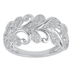 TJD 0,25 Karat runder Diamant 14 Karat Weißgold blattförmiger Modebandring mit Diamanten