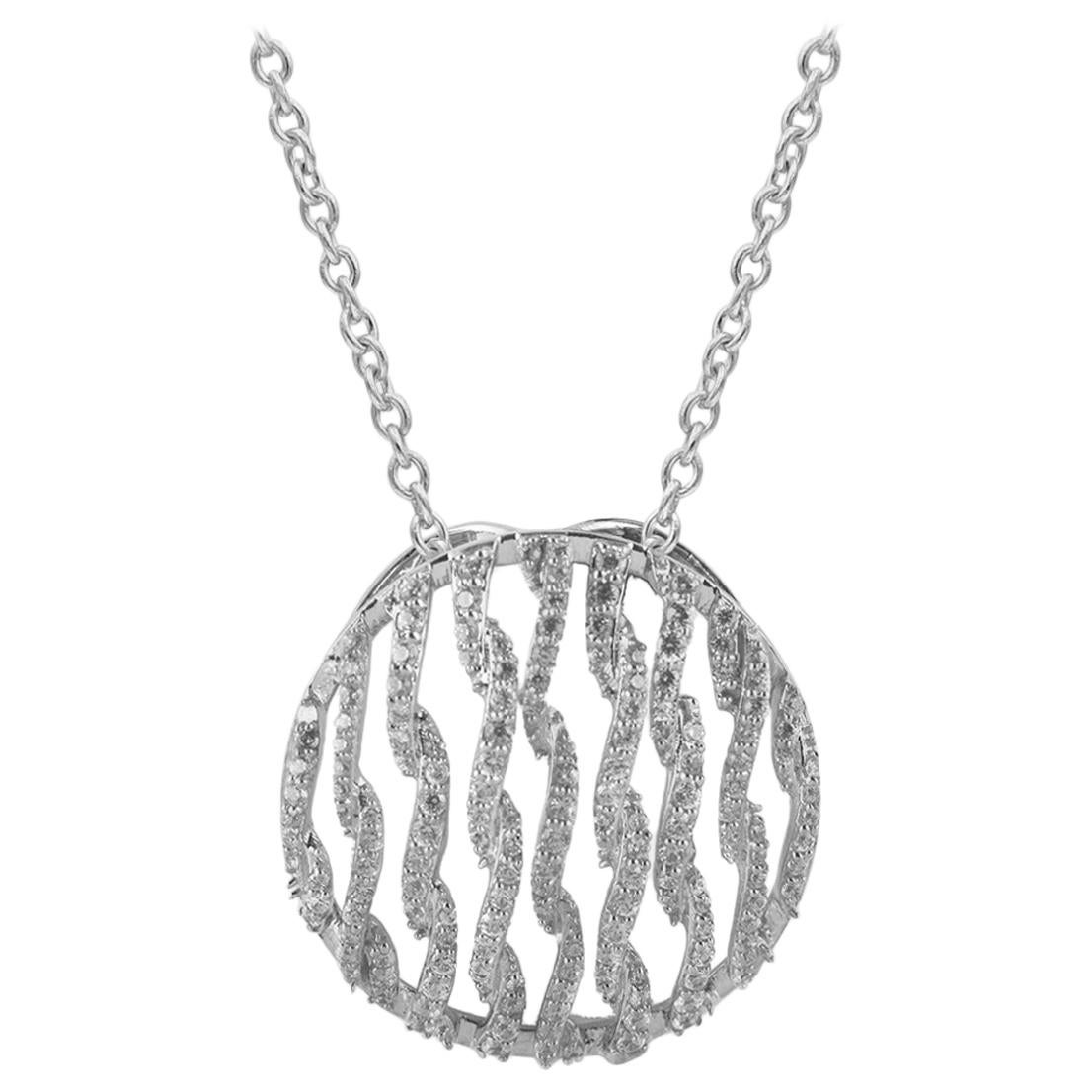 Pendentif circulaire torsadé en or blanc 14 carats avec diamants ronds de 0,25 carat TJD en vente