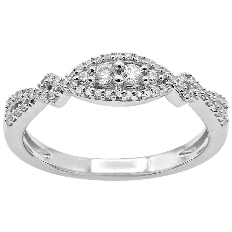 TJD 0.25 Carat Round Diamond 14 Karat White Gold Twisted Shank Wedding Band Ring For Sale