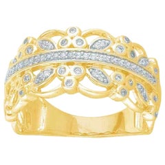 TJD Alianza de boda estilo Art Decó de oro amarillo de 14 quilates con diamante redondo de 0,25 quilates