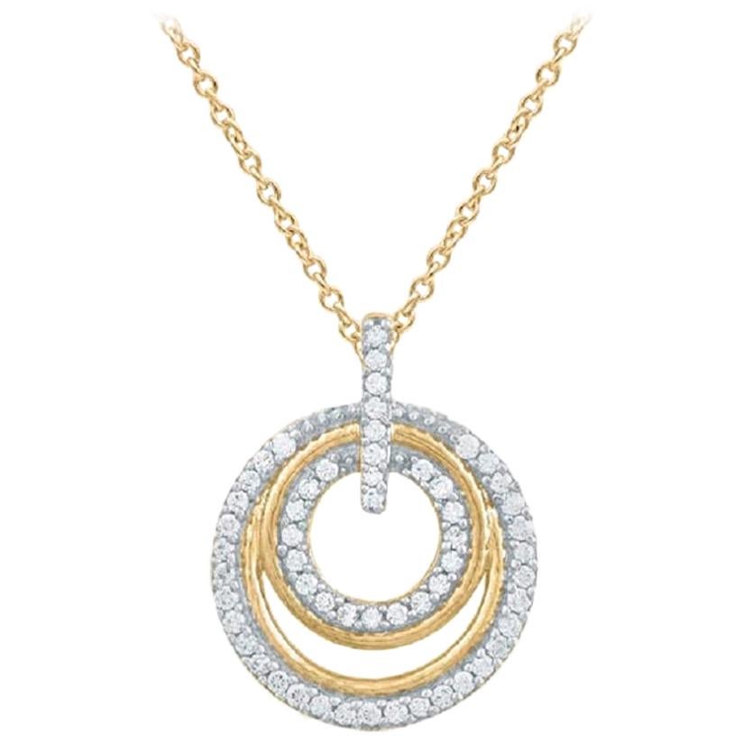 TJD 0.25 Carat Round Diamond 14 Karat Yellow Gold Designer Double Circle Pendant For Sale