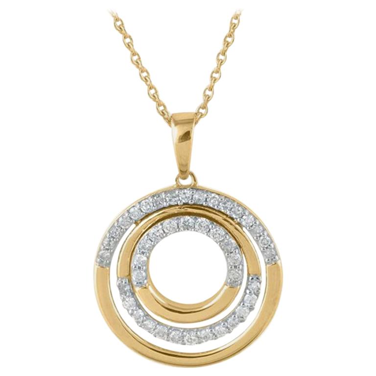 TJD 0.25 Carat Round Diamond 14 Karat Yellow Gold Designer Double Circle Pendant For Sale at