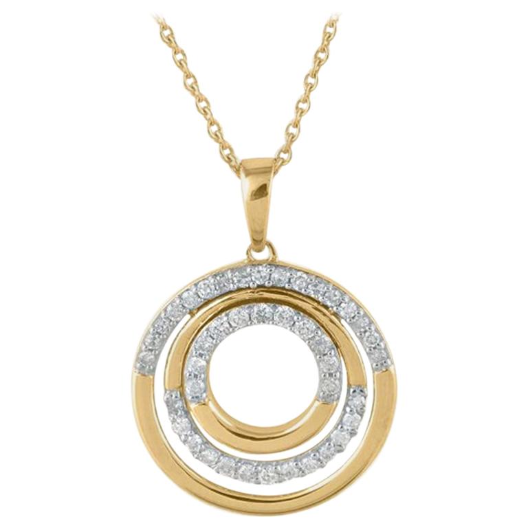 TJD 0,25 Karat runder Diamant 14 Karat Gelbgold Designer Tri-Circle Anhänger im Angebot