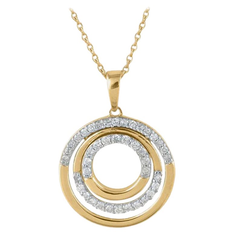 TJD 0.25 Carat Round Diamond 14 Karat Yellow Gold Designer Tri-Circle Pendant