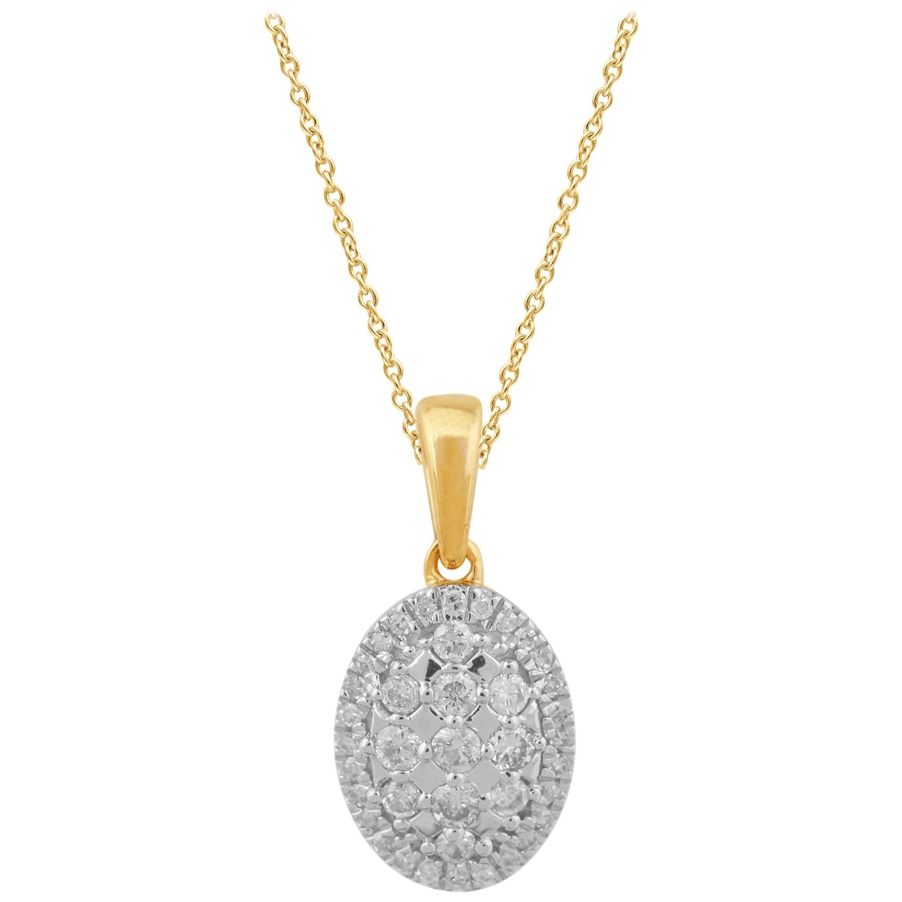 TJD 0.25 Carat Round Diamond 14 Karat Yellow Gold Halo Oval Cluster Pendant