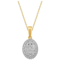 TJD 0.25 Carat Round Diamond 14 Karat Yellow Gold Halo Oval Cluster Pendant
