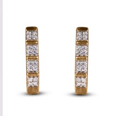 TJD 0.25 Carat Round Diamond 14 Karat Yellow Gold Hoop Huggie Earrings