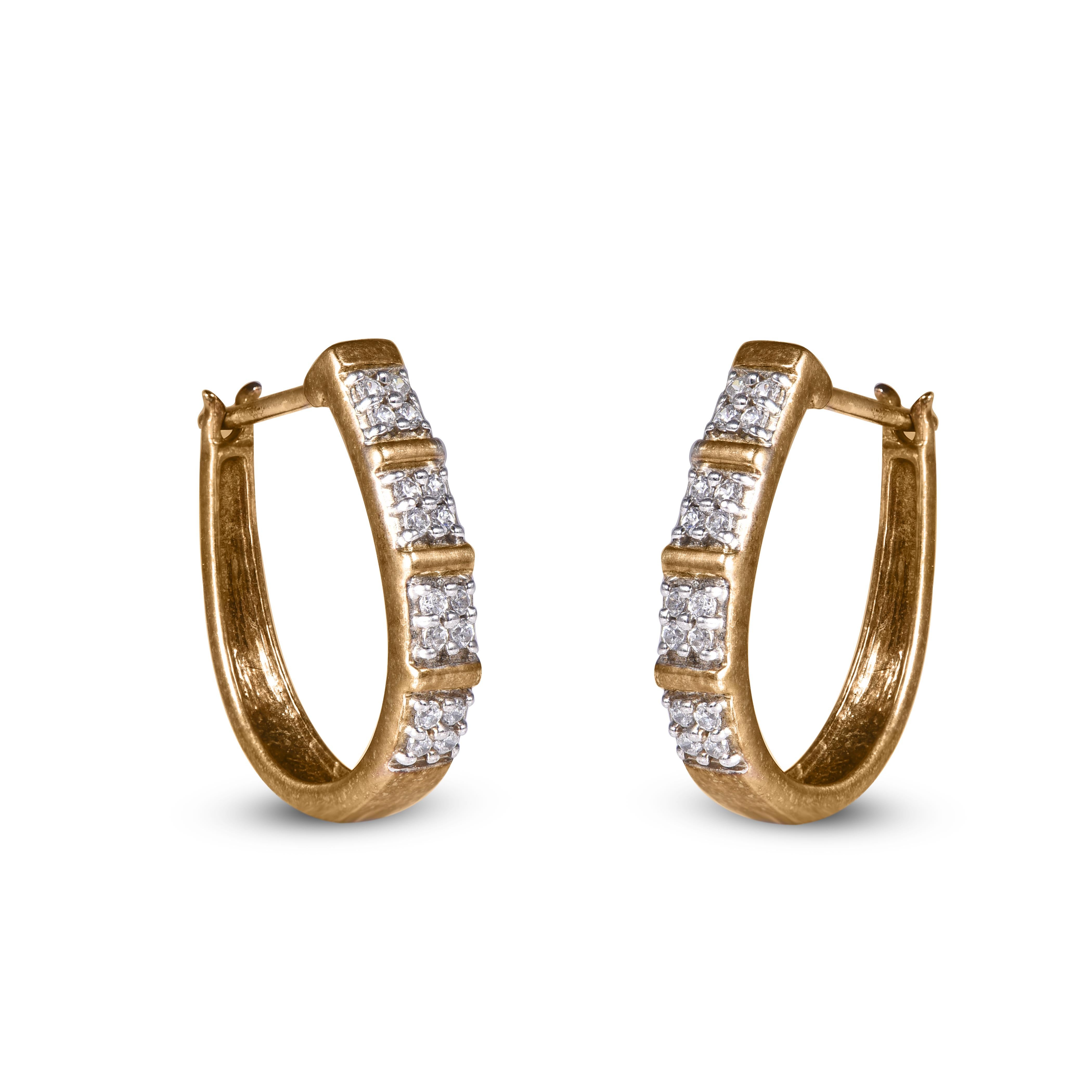 Round Cut TJD 0.25 Carat Round Diamond 14 Karat Yellow Gold Hoop Huggie Earrings For Sale