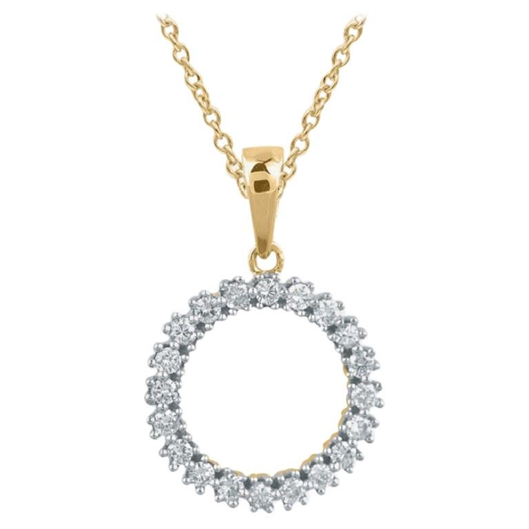 TJD 0.25 Carat Round Diamond 14 Karat Yellow Gold Open Circle Diamond Pendant For Sale
