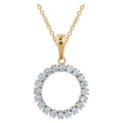 TJD Pendentif en or jaune 14 carats avec diamants ronds et cercle ouvert de 0,25 carat