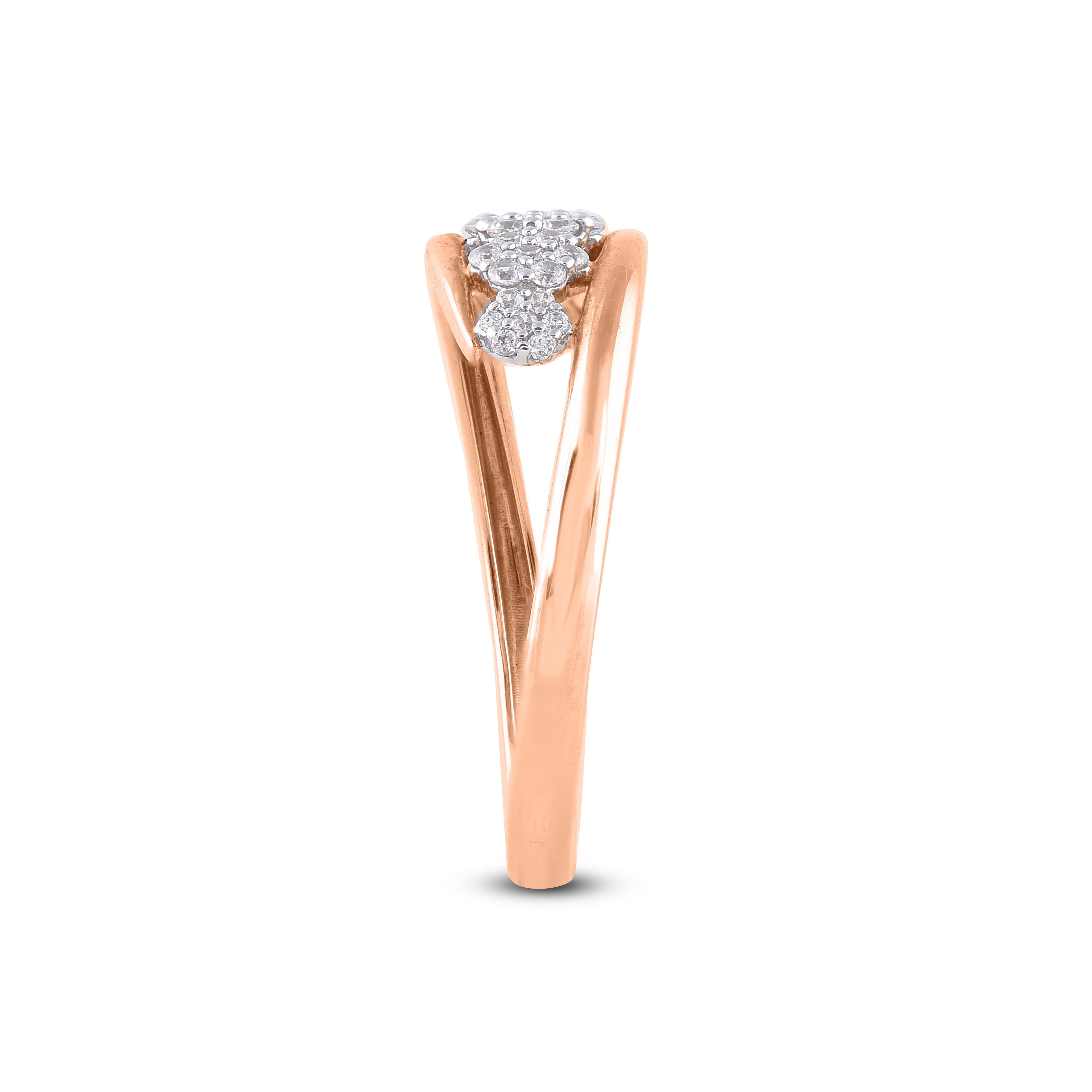 TJD 0,25 Karat runder Diamant 14 KT Roségold Cluster Crossover breiter Ehering (Rundschliff) im Angebot