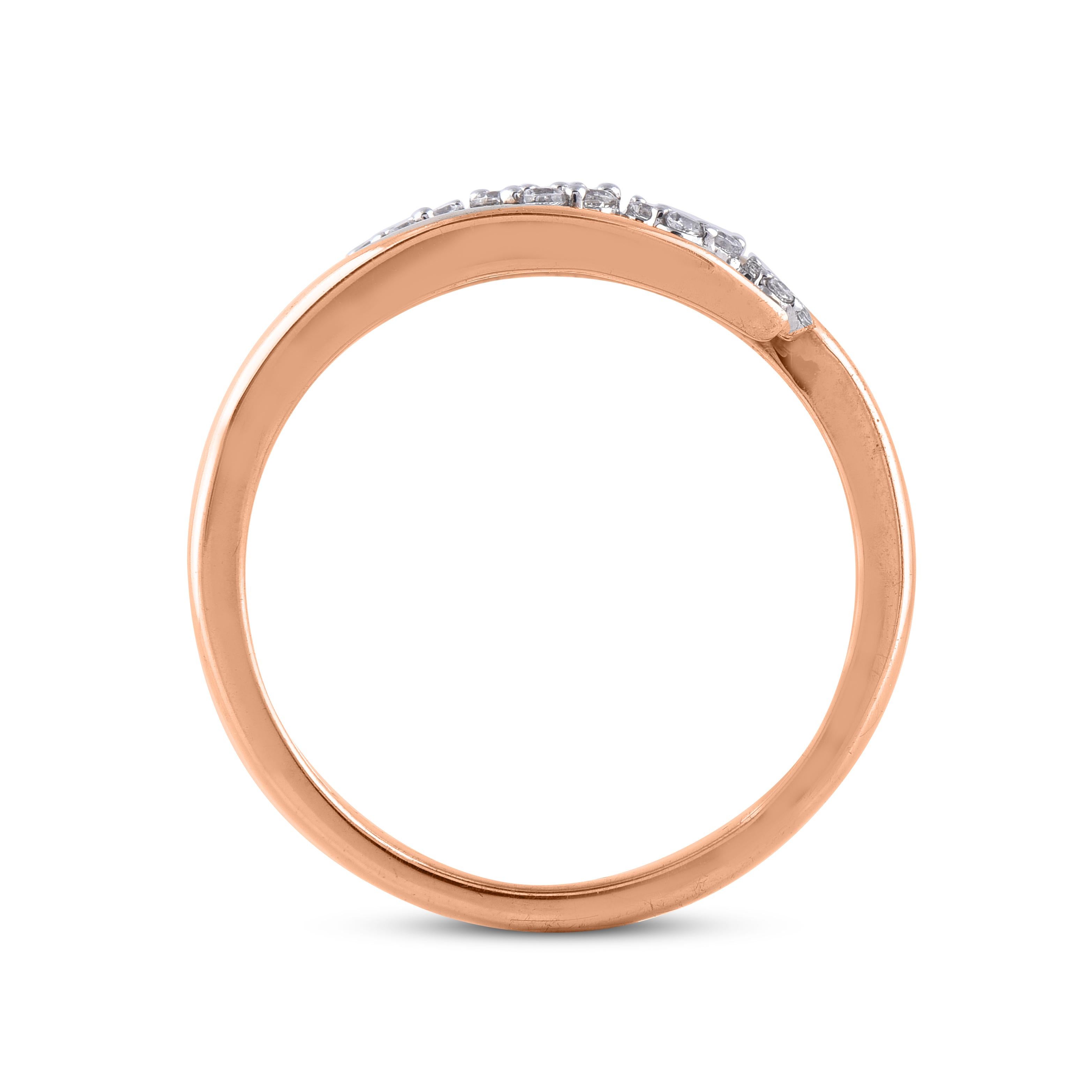 TJD 0,25 Karat runder Diamant 14 KT Roségold Cluster Crossover breiter Ehering im Zustand „Neu“ im Angebot in New York, NY