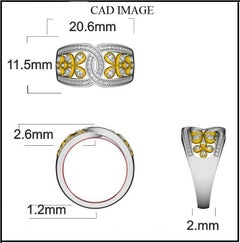 TJD 0.25 Carat Round Diamond 14K Two-Tone Gold Floral Interlocking Wedding Band