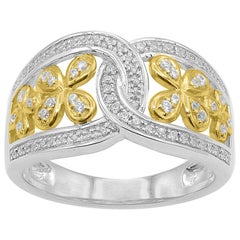TJD 0,25 Quilates Diamante Redondo 14K Oro Bicolor Alianza de Boda Floral Entrelazada