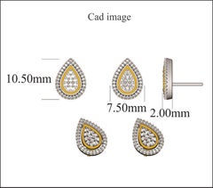 TJD 0.25 Carat Round Diamond Teardrop Stud Earrings in 14K Two-Tone Gold
