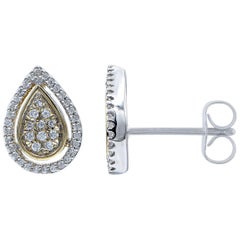 TJD 0.25 Carat Round Diamond 14K Twotoned Gold Designer Teardrop Stud Earrings