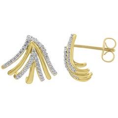 Tjd 0.25 Carat Round Diamond 14k Yellow Gold Designer Alternate Stud Earrings