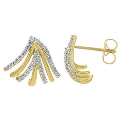TJD 0.25 Carat Round Diamond 14k Yellow Gold Designer Alternate Stud Earrings