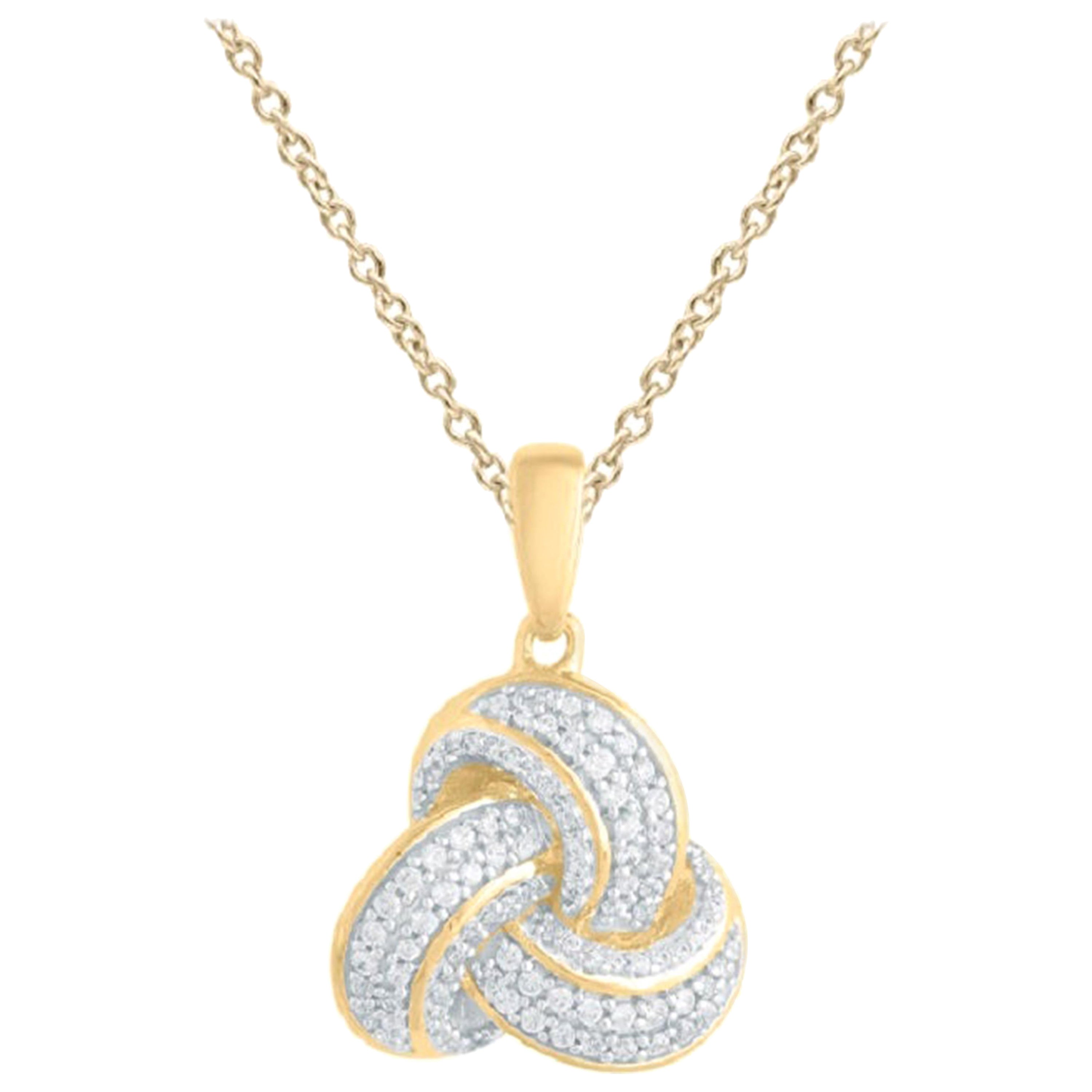 TJD 0.25 Carat Round Diamond 14k Yellow Gold Love Knot Diamond Fashion Pendant