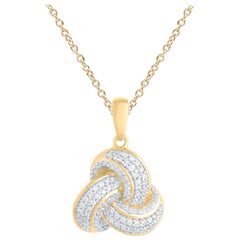 TJD 0.25 Carat Round Diamond 14k Yellow Gold Love Knot Diamond Fashion Pendant