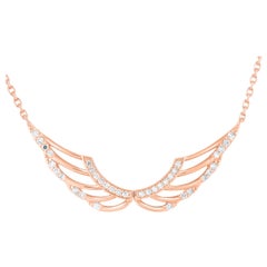 TJD 0.25 Quilates Diamante Redondo 14KT Oro Rosa Colgante Collar de Moda Alas de Ángel