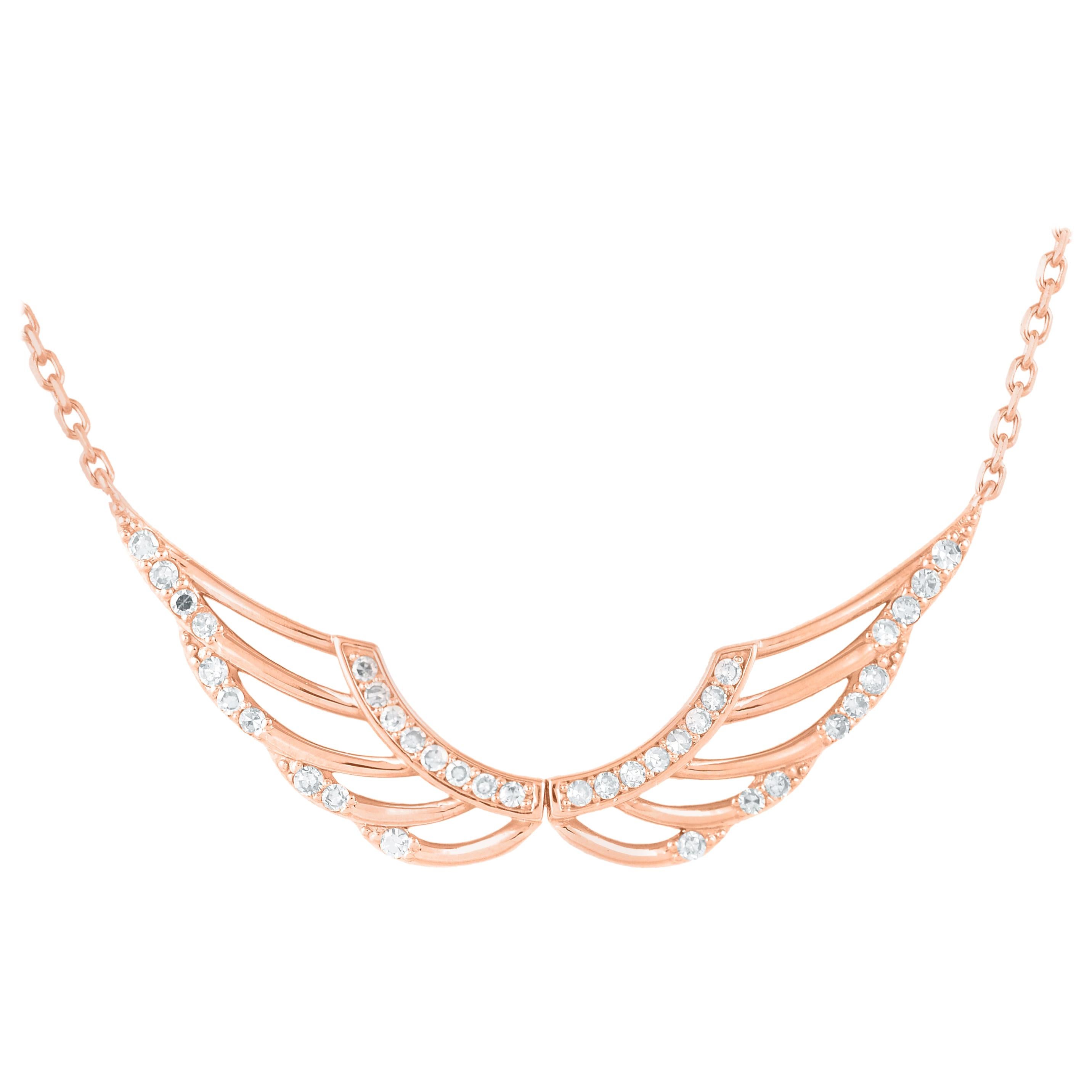 TJD 0.25 Carat Round Diamond 14KT Rose Gold Angel Wings Fashion Necklace Pendant For Sale