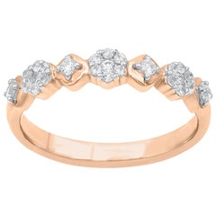 TJD Anillo de boda con diamante redondo de 0,25 quilates y forma hexagonal en oro rosa de 14 quilates