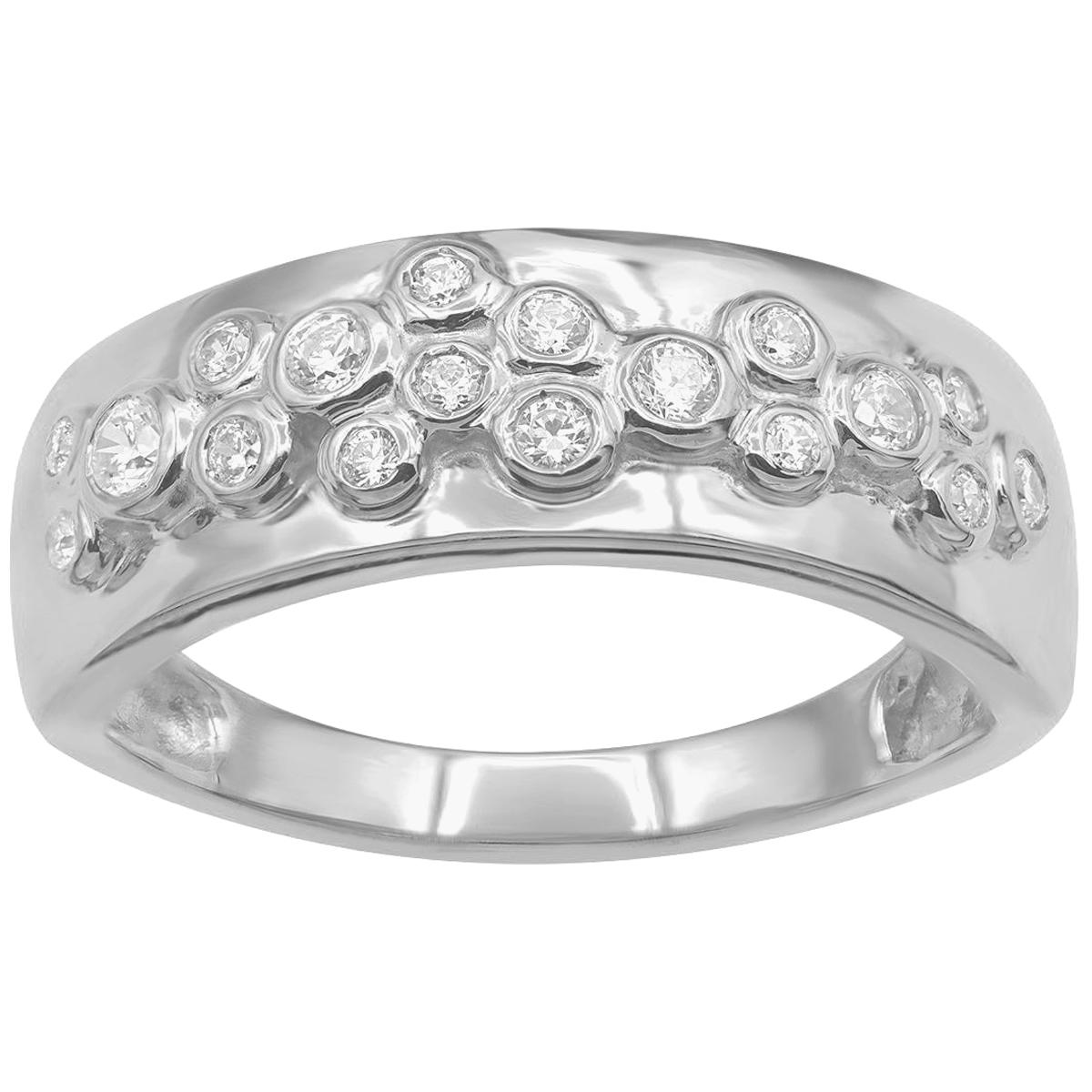 TJD 0.25 Carat Round Diamond 14KT White Gold Bezel Set Wedding Band Ring
