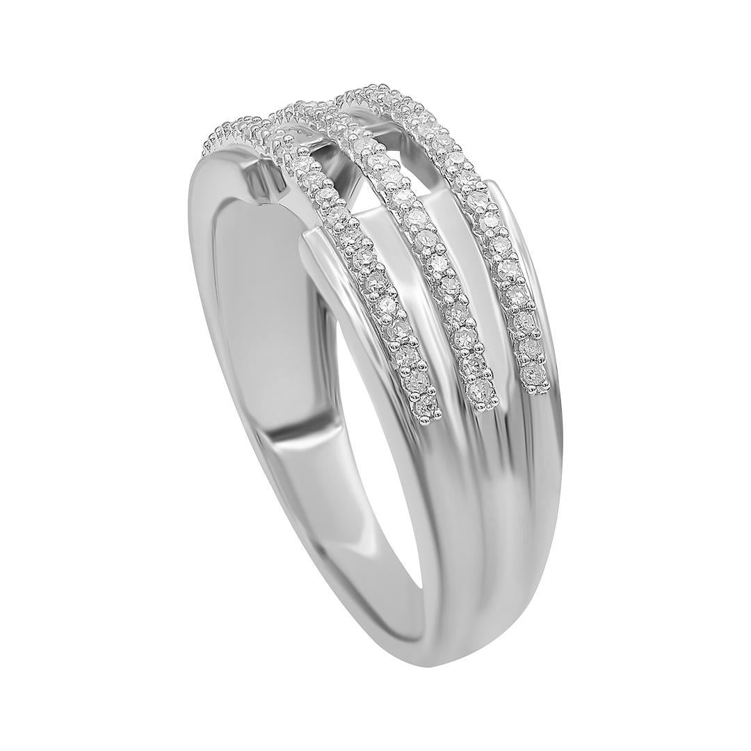 Art Deco TJD 0.25 Carat Round Diamond 14KT White Gold Three Row Band Ring For Sale