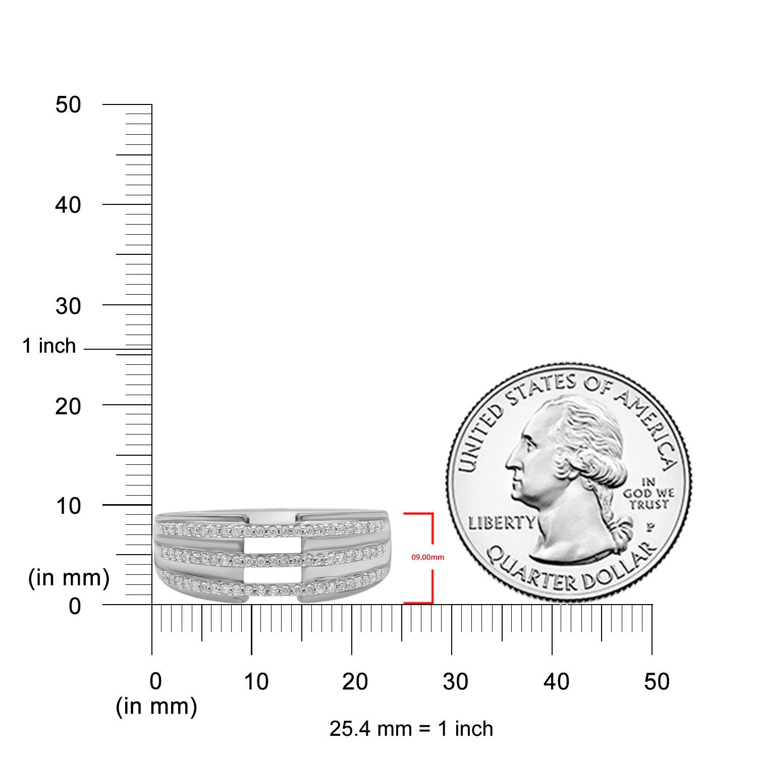 Single Cut TJD 0.25 Carat Round Diamond 14KT White Gold Three Row Band Ring For Sale