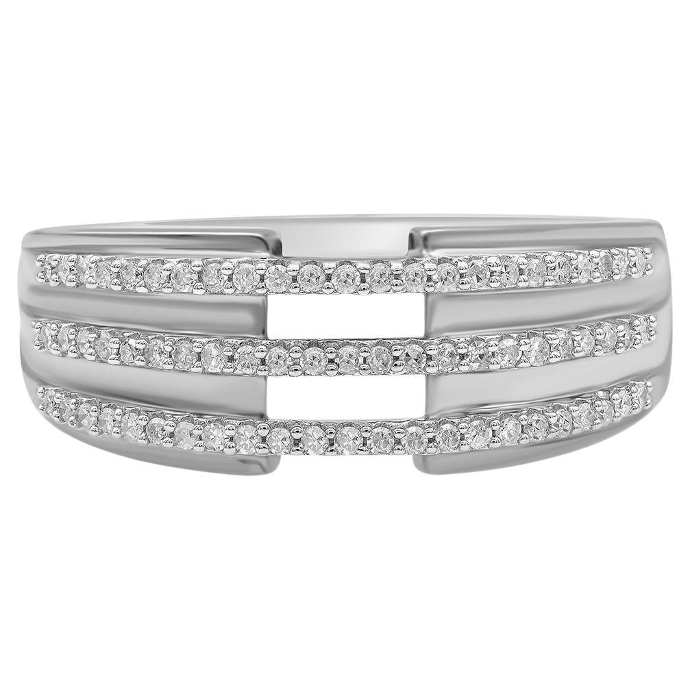 TJD 0.25 Carat Round Diamond 14KT White Gold Three Row Band Ring For Sale