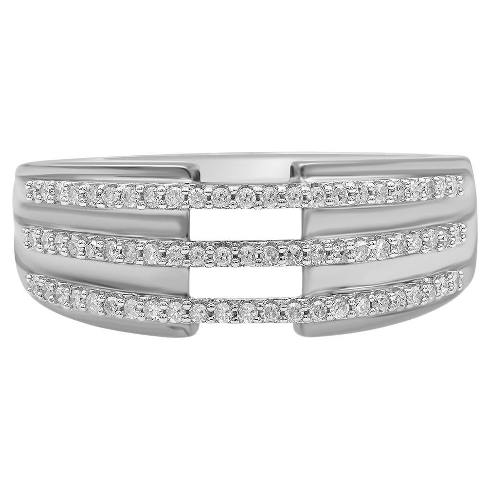 TJD 0.25 Carat Round Diamond 14KT White Gold Three Row Band Ring