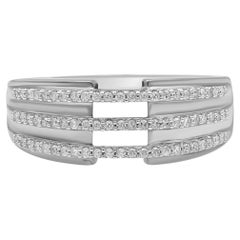 Bague à trois rangées en or blanc 14 carats avec diamants ronds de 0,25 carat TJD